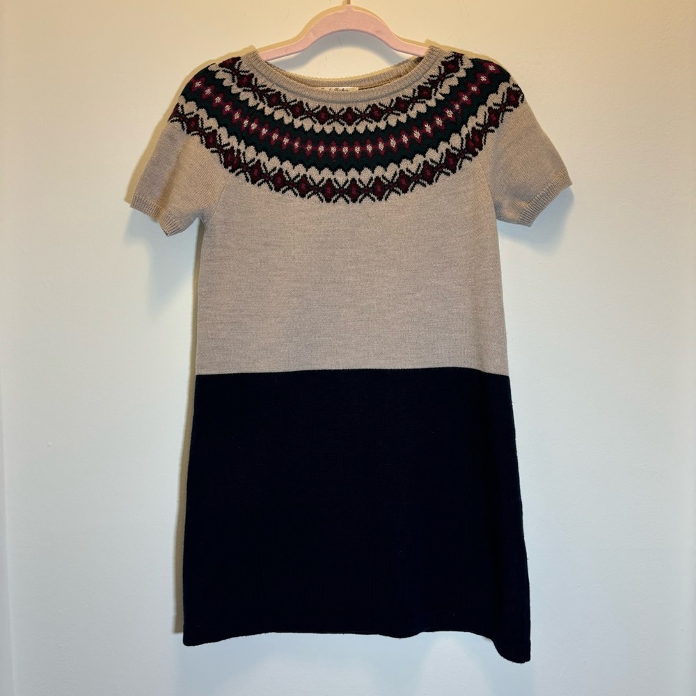 Brooks Brothers Girls Dress Fair Isle Navy Merino Wool Knit Patterned Yoke XL